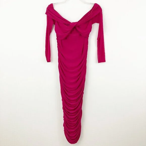 NWT Club L London Neva Hot Pink Bardot Twist Maternity Midi Dress Size US 4 NWT Club L London Neva Hot Pink Bardot Twist Maternity Midi Dress Size US 4
